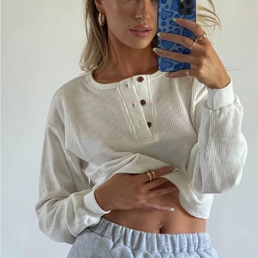 Princess Polly Mia Cropped Henley White